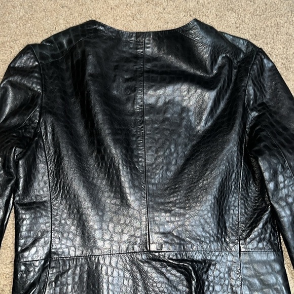 J Brand Croc Embossed Lamb Leather Moto Jacket Black Small - Picture 10 of 13